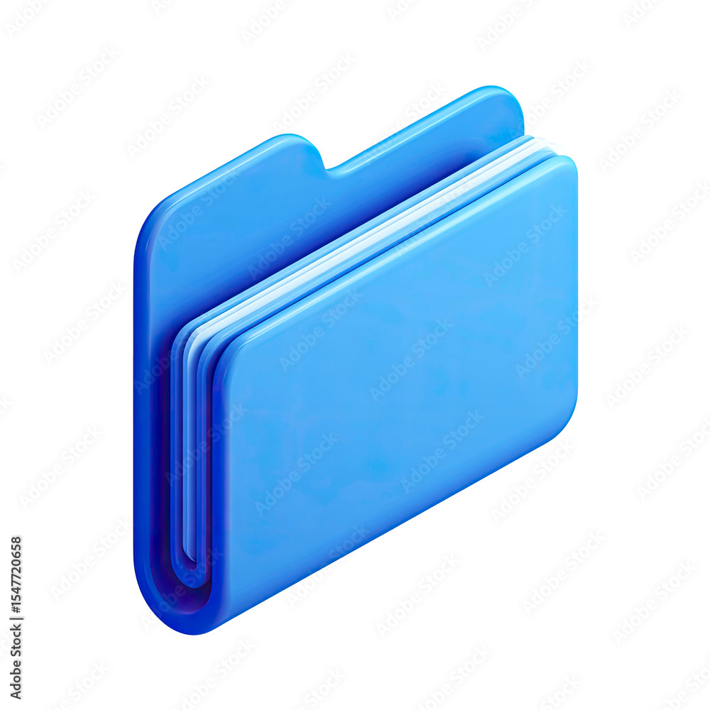 Poster glossy blue folder icon for data storage and organization on transparent background