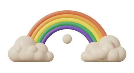 Isolated 3D Render Rainbow with Clouds and Sphere