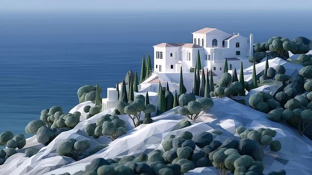 Isometric 3D Low Poly Europe with Cartoon Style Architecture and Hills_