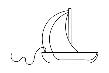 Sailboat icon continuous one line drawing and minimalist style isolate outline illustration