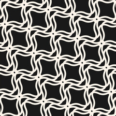 Abstract ornamental seamless pattern. Vector geometric ornament texture with curved lines, diagonal mesh, grid, net, lattice. Elegant black and white background. Repeated design for textile, print