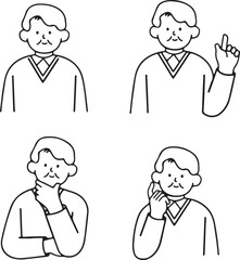 Old Man and Woman Waving and Thinking – Senior, Elderly, Gesture, Confused, Character, Cartoon