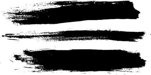 Collection of 3 grunge brush strokes line border. Set of grunge ink brush strokes, lines. Grunge hand drawn brush stroke elements, 