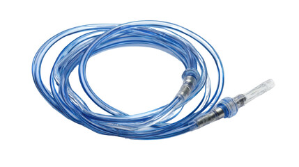 Medical tubing lying on a white isolated background.
