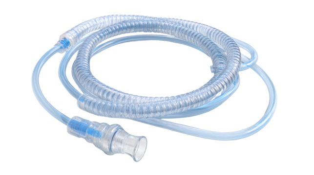 Medical ventilator tubing on isolated background for healthcare visuals.