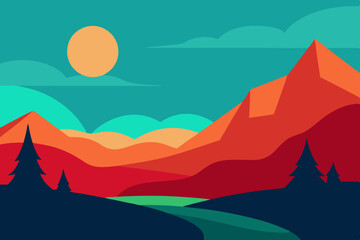 Abstract mountain landscape sunset illustration