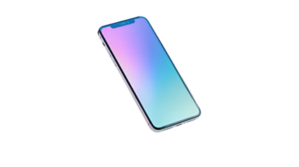 Modern smartphone with gradient screen on white isolated background.