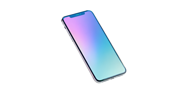 Modern smartphone with gradient screen on white isolated background.