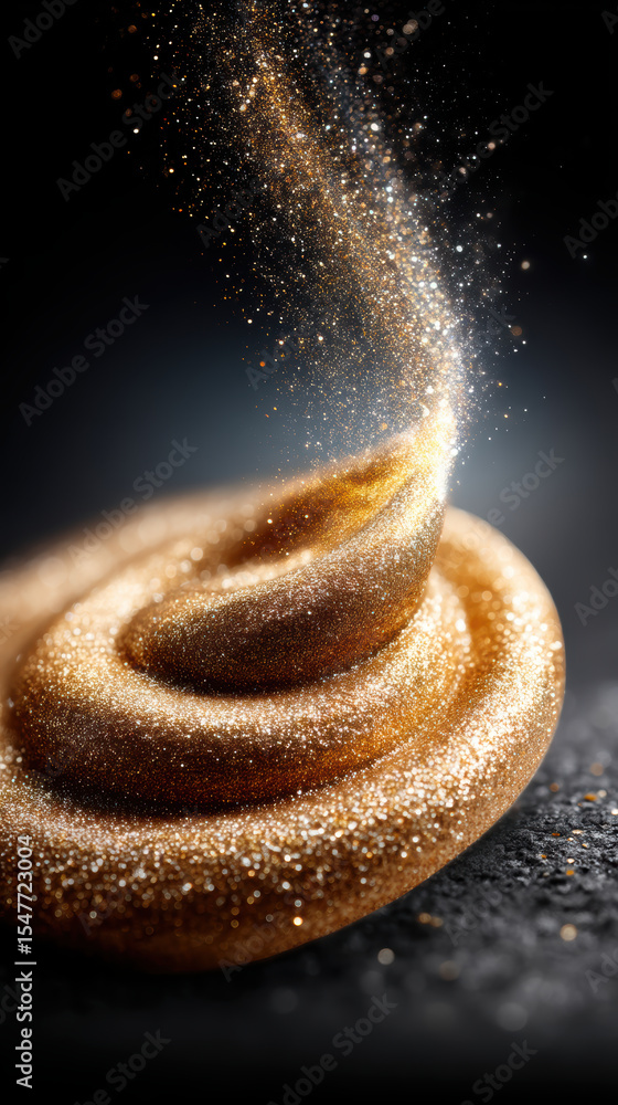 Aufkleber shiny gold dust swirls in macro closeup creating sparkling spiral pattern with magical and luxurious