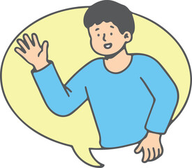  Waving Boy Cartoon, Greeting Pose, Happy Expression, Friendly Male Character, Flat Illustration Vector