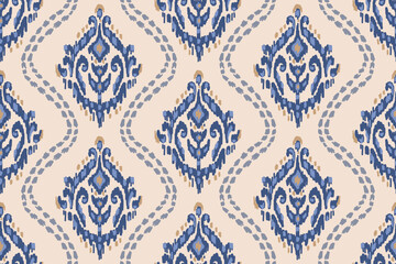 Seamless traditional ikat pattern with earthy tones in geometric and tribal-inspired design. Ideal for textiles, wallpapers, and ethnic-themed projects.