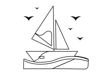 Sailboat icon continuous one line drawing and minimalist style isolate outline illustration