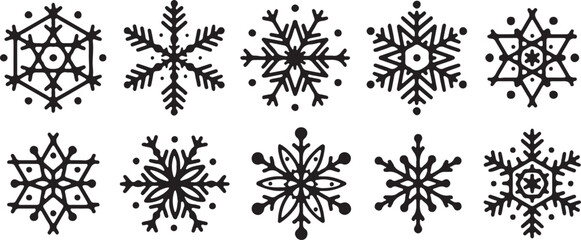  Snowflake Doodle, Hand Drawn Winter Icon, Cold Season, Ice Crystal, Frost Pattern, Frozen Design