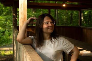 Portrait of young attractive woman in eyeglasses	