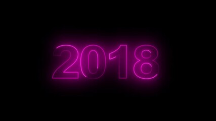 2018 Neon Text Animation. Glowing Countdown Number 2018. Animated Luminous Important 2018 Year. Transparent BG Dynamic Colorful Loop