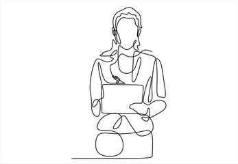 Single continuous line drawing of a woman writing in a notebook.  line icon-continuous line drawing. Editable stroke.