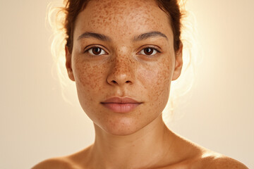 Natural beauty and confidence in a woman with freckles and curly hair