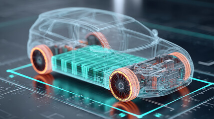New energy electric car solid state battery concept technology style illustration