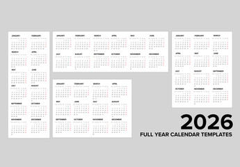 2026 Calendar Templates - Full Year Modern Design