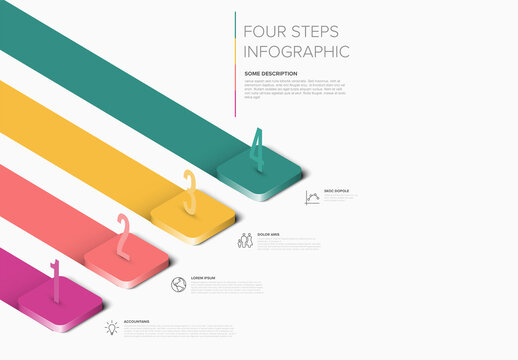 Four Steps Infographic Template with Isometric Design and Colorful Process