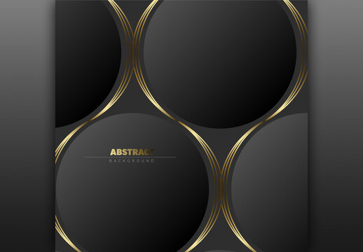 Elegant Abstract Background with Dark Grey Circles and Golden Intertwined Lines
