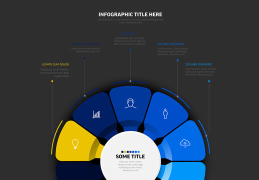 Modern Circular Infographic Template with Blue Segments and Data Icons