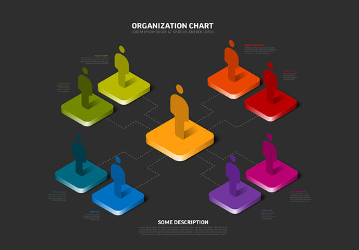 Vibrant 3D Organization Chart with Connected Isometric Human Figures