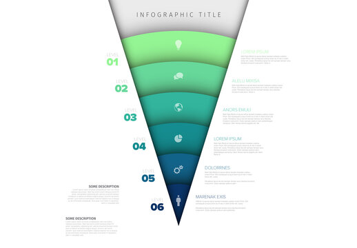 Modern Funnel Infographic Design with Six Gradient Levels for Business Steps