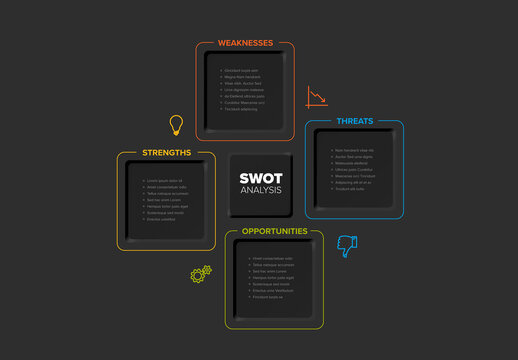 Modern SWOT Analysis Diagram - Strengths, Weaknesses, Opportunities, Threats