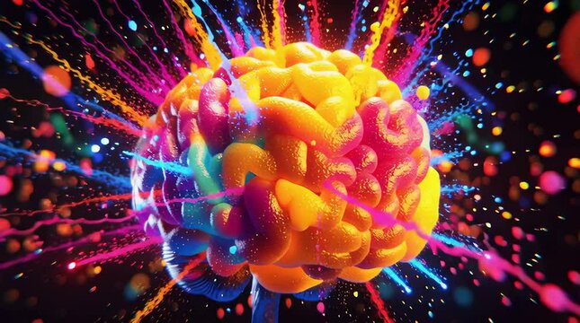 Colorful brain with paint splashes representing creativity and intelligence