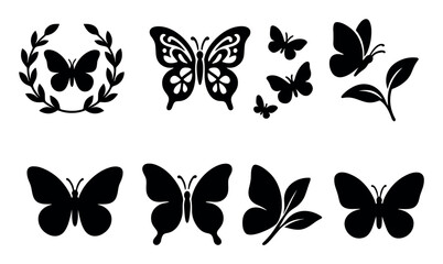 Butterfly silhouette icon set. nature, insect shapes in silhouette style icons