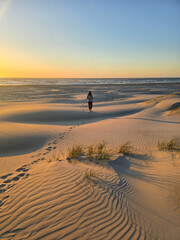 Tranquil sunset walk on the sand dunes of Skagen, Denmark, revealing natures beauty