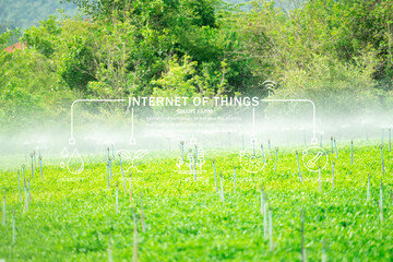 Smart agriculture irrigation system with automatic sprinkler technology and moisture sensors for...