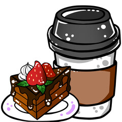 테이크아웃잔 커피와 초코케이크