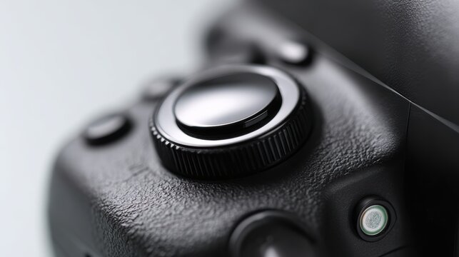Close-up of camera shutter button on white background