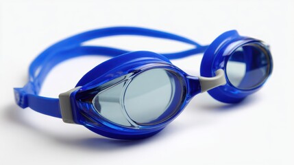 Pair of blue swimming goggles isolated on white background
