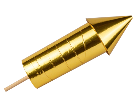 Golden Metallic Firework Rocket with Glossy Finish, isolated on transparent background