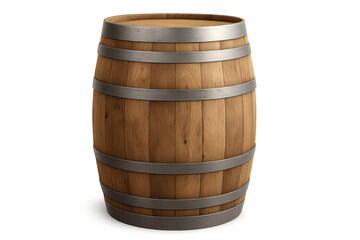 Obraz premium Wooden barrel with metal rings on transparent background