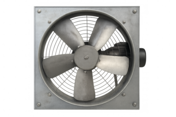 Industrial fan rotating with transparent background, ventilation system