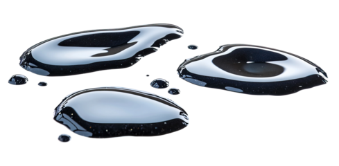 Set of puddles - reflective puddles of water with organic shapes and wet surfaces on a white background