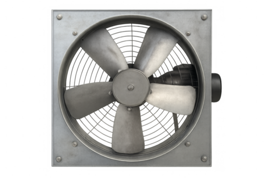 Industrial fan rotating with transparent background, ventilation system