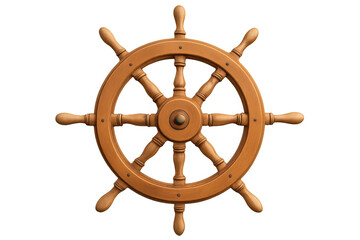Wooden ship steering wheel isolated on transparent background