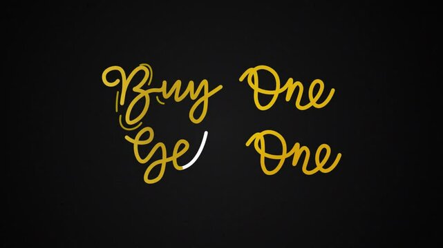 buy one get one One line continuous animated typography intro outro, Hand drawn calligraphy monoline vintage text on background. Calligraphy lettering animation video shop, discount,offers marketing