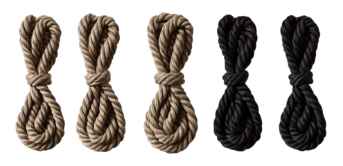 Set of rope loops - twisted ropes in beige, dark brown, and black