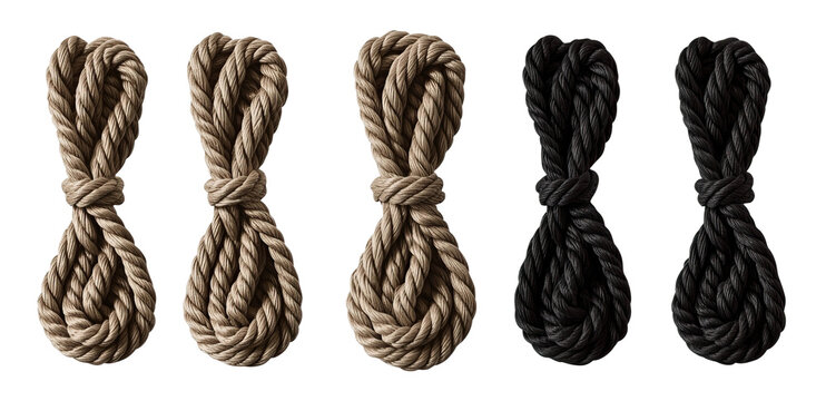 Set of rope loops - twisted ropes in beige, dark brown, and black