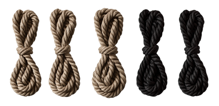 Set of rope loops - twisted ropes in beige, dark brown, and black