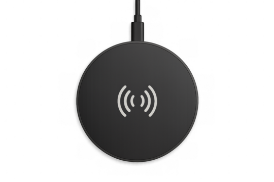 Wireless charger pad charging smartphone with transparent background