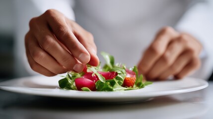 Chef plating dish isolated on white background