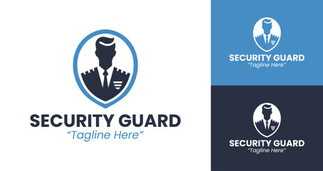 Professional Security Guard Logo with Police Officer and Shield Design