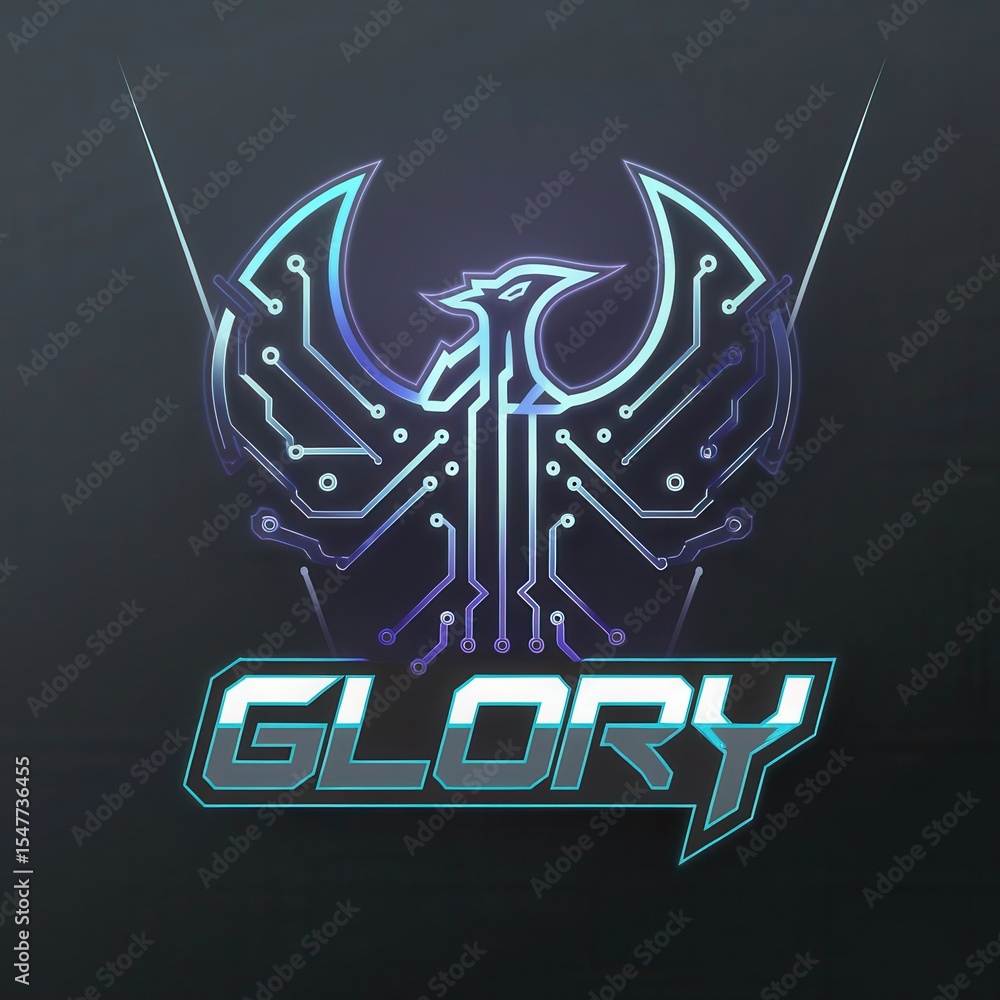 Poster futuristic cyber phoenix emblem with circuit board pattern and bold text